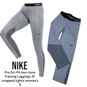 Nike Pro Women's Dri-Fit two-tone Training Tights Cropped 21" Leggings S Grey